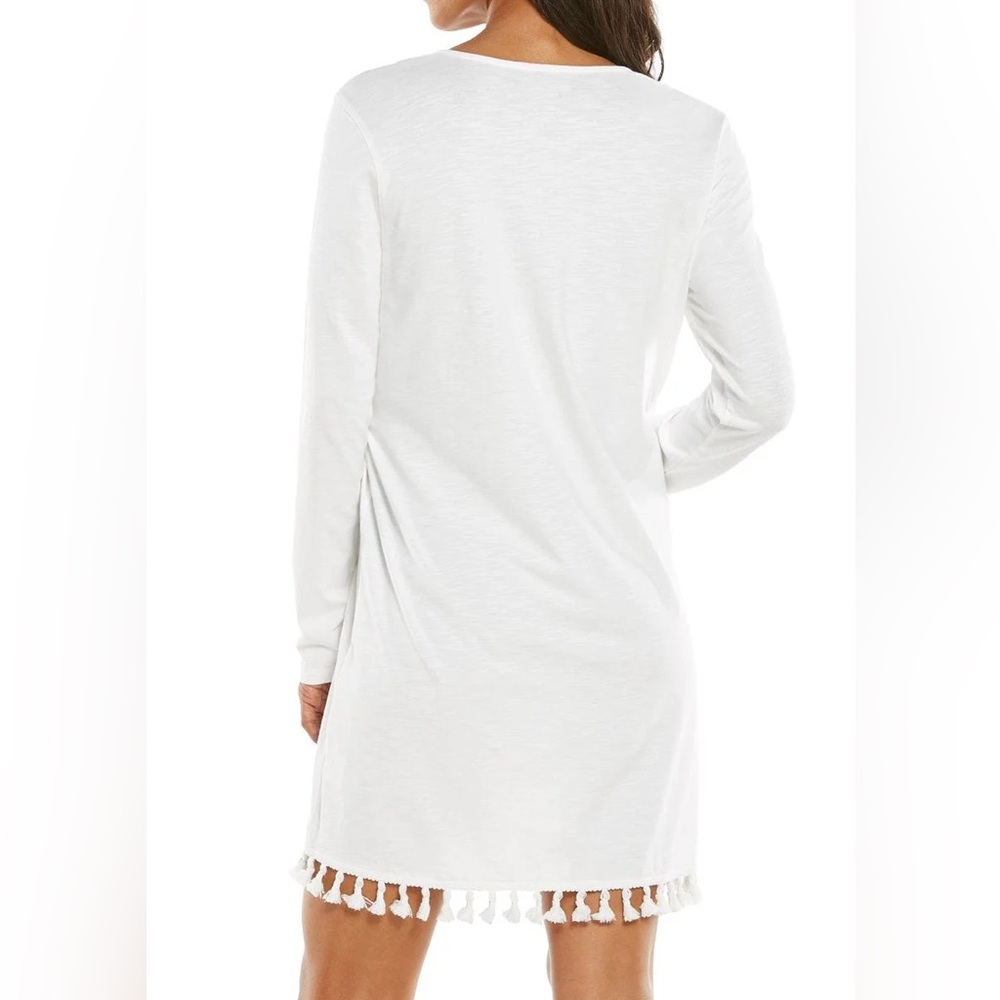 NWT Coolibar San Clemente cover-up in white with tassels. UPF 50+ - Picture 5 of 9